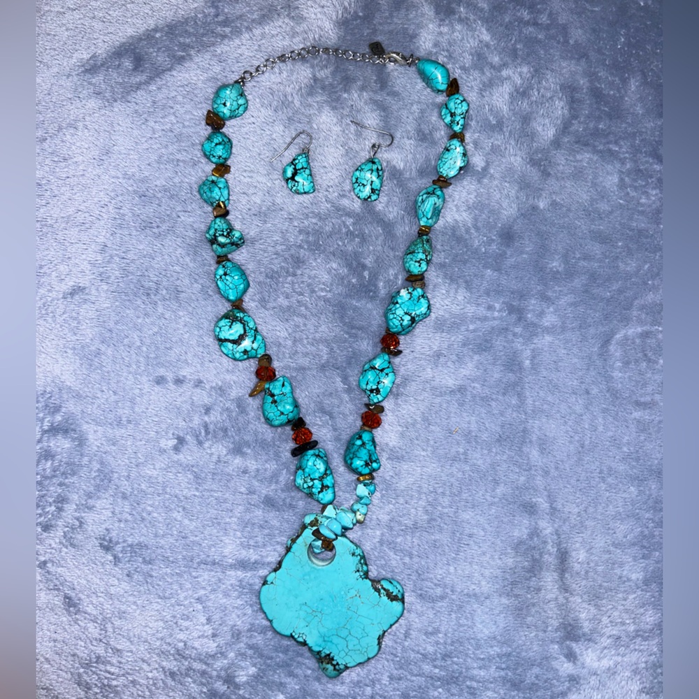 Faux turquoise necklace and earrings set